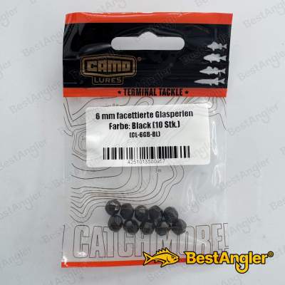 CAMO fazetované skleněné korálky 6 mm černé - CL-6GB-BL